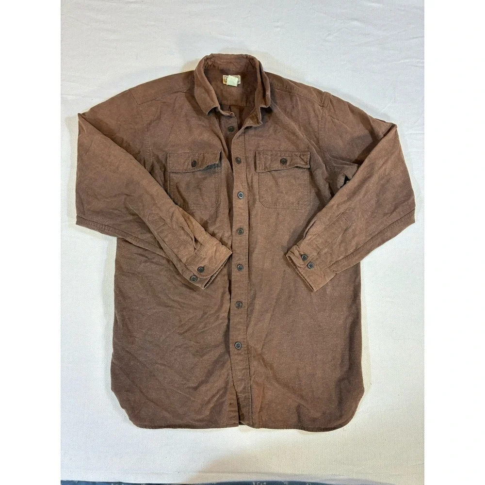 Vintage L.L. Bean Men's Large Tall Brown Flannel Button Down Shirt Cotton Long